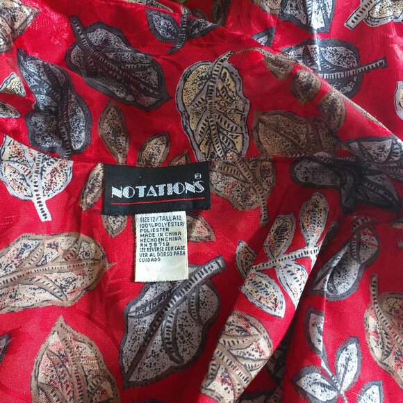 Red color blouse with golden leaves design, shiny - Picture 9 of 9